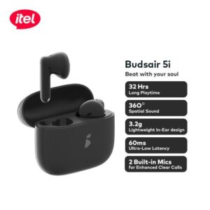 itel TWS BudsAir 5i Earbuds AI translation Half In-Ear Design Deep Bass IEW-51 - Black